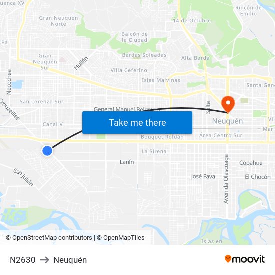 N2630 to Neuquén map