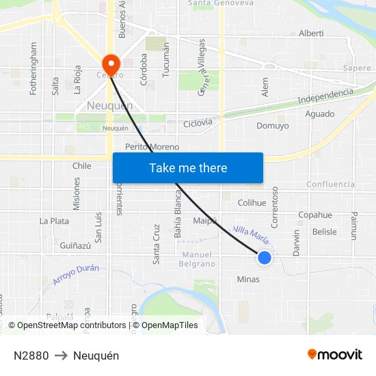 N2880 to Neuquén map