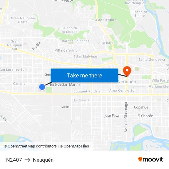 N2407 to Neuquén map
