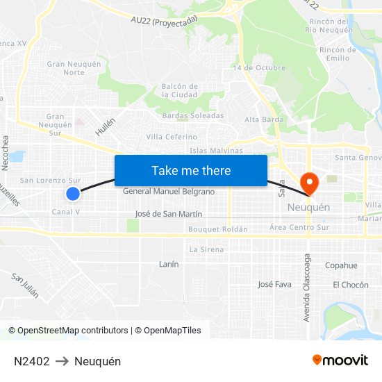N2402 to Neuquén map