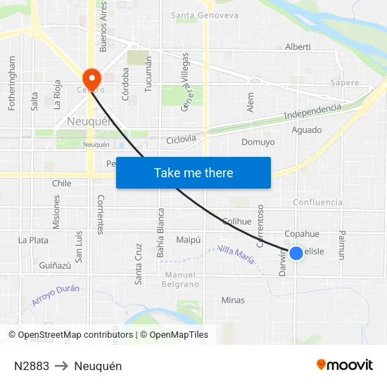 N2883 to Neuquén map