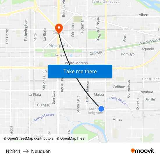 N2841 to Neuquén map
