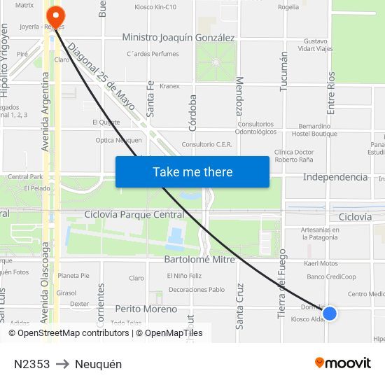 N2353 to Neuquén map