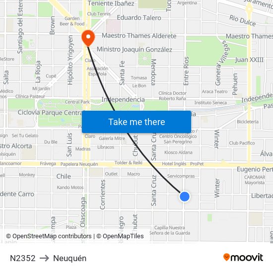 N2352 to Neuquén map