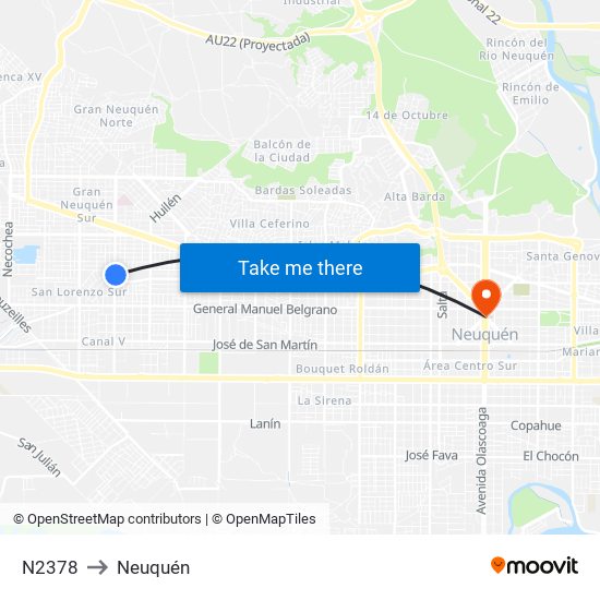 N2378 to Neuquén map