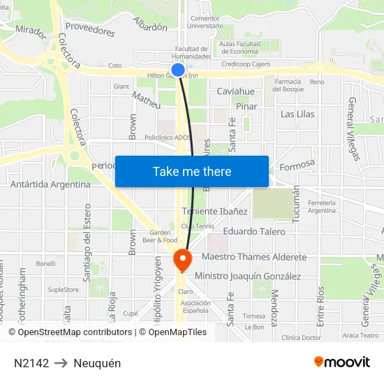 N2142 to Neuquén map