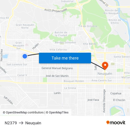 N2379 to Neuquén map