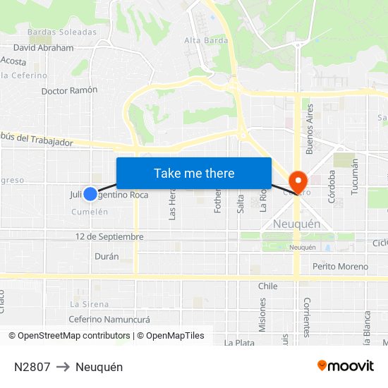 N2807 to Neuquén map