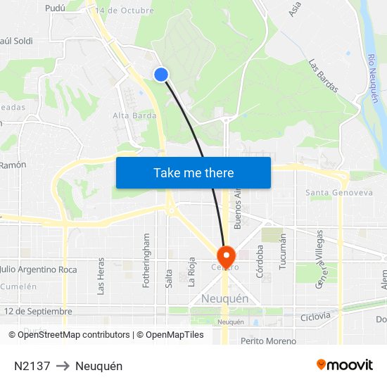 N2137 to Neuquén map