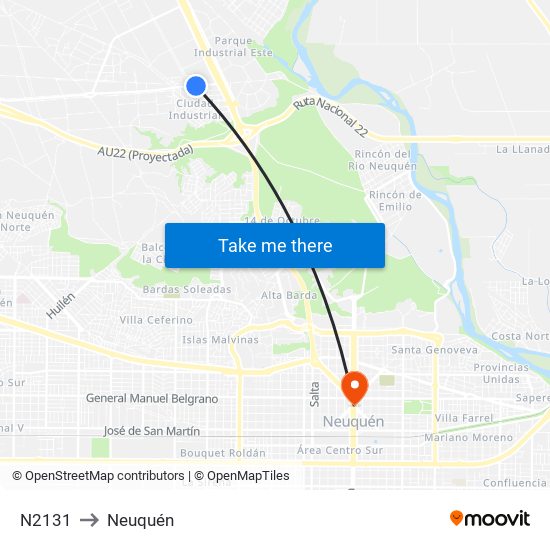 N2131 to Neuquén map