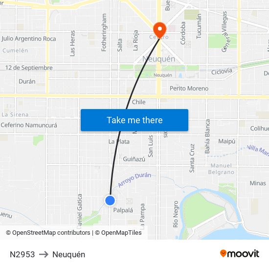 N2953 to Neuquén map