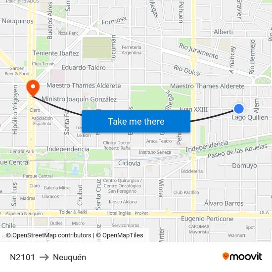 N2101 to Neuquén map