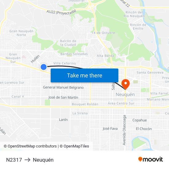 N2317 to Neuquén map