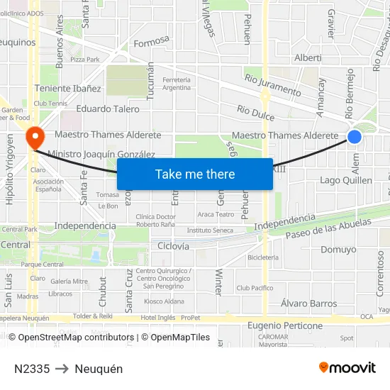 N2335 to Neuquén map