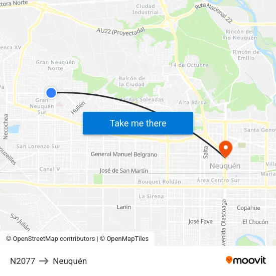 N2077 to Neuquén map