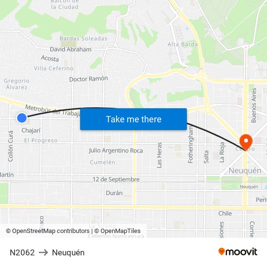 N2062 to Neuquén map