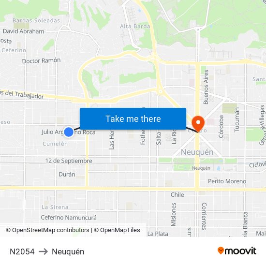N2054 to Neuquén map