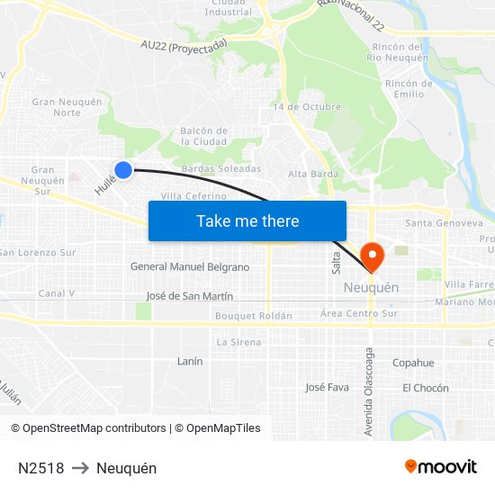 N2518 to Neuquén map
