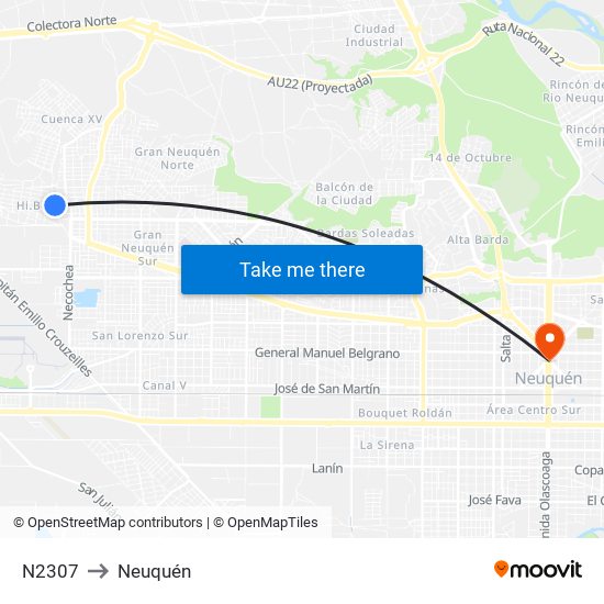 N2307 to Neuquén map