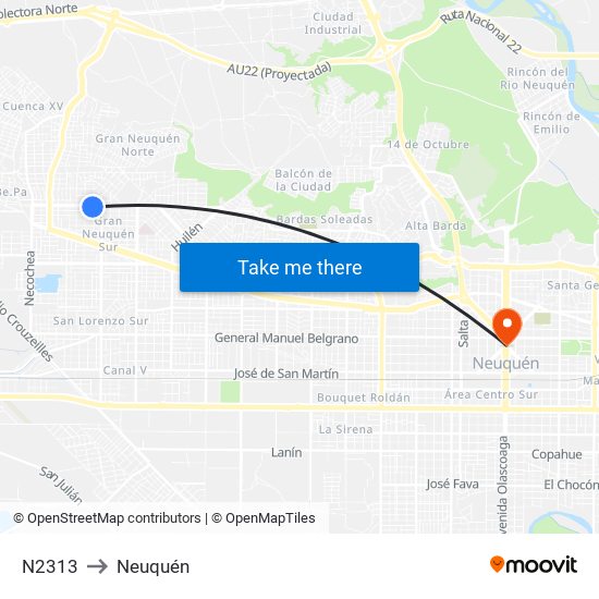 N2313 to Neuquén map