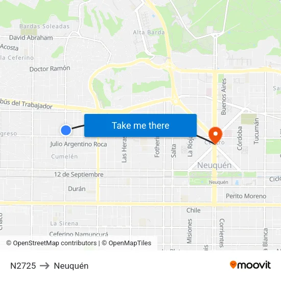 N2725 to Neuquén map