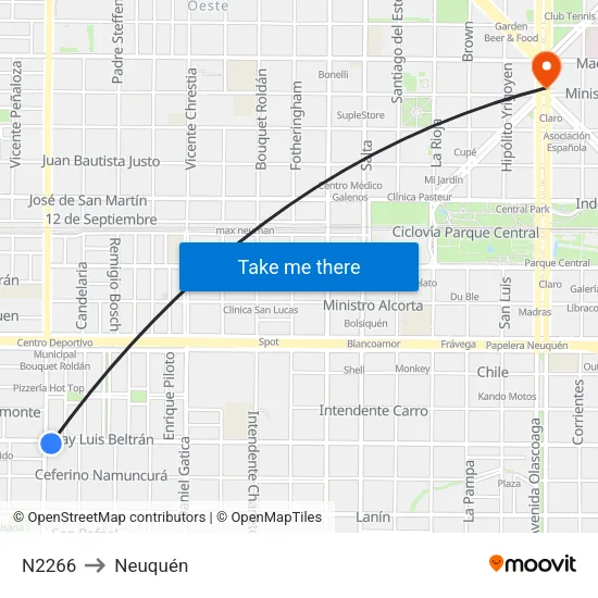 N2266 to Neuquén map