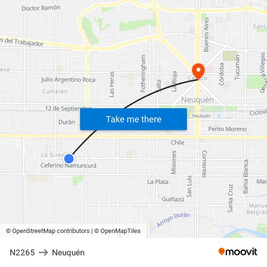 N2265 to Neuquén map