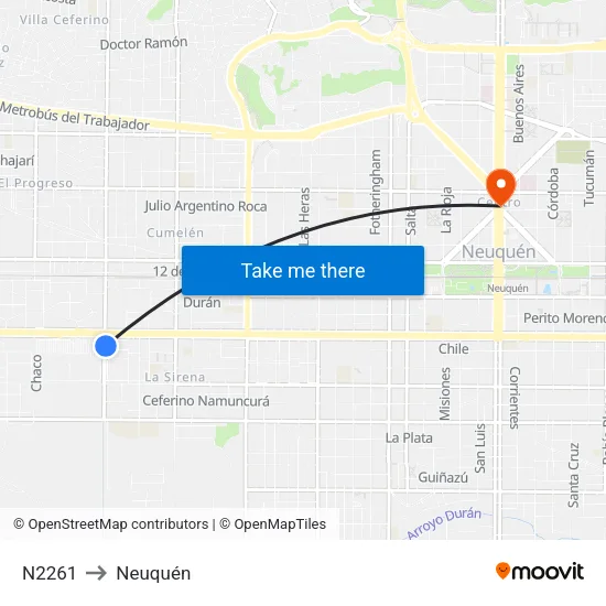 N2261 to Neuquén map
