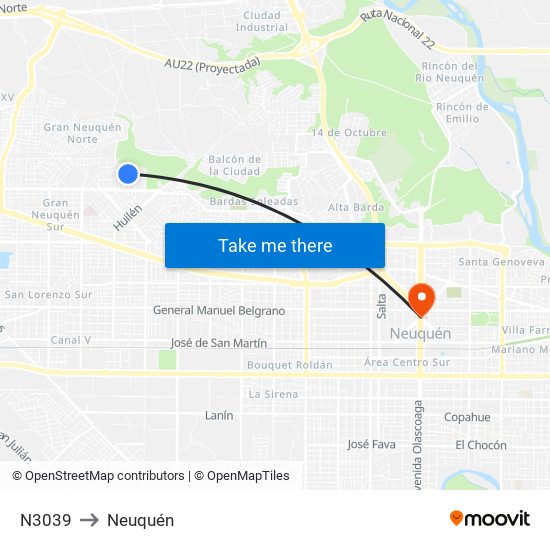 N3039 to Neuquén map