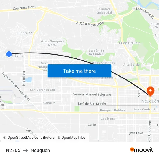 N2705 to Neuquén map