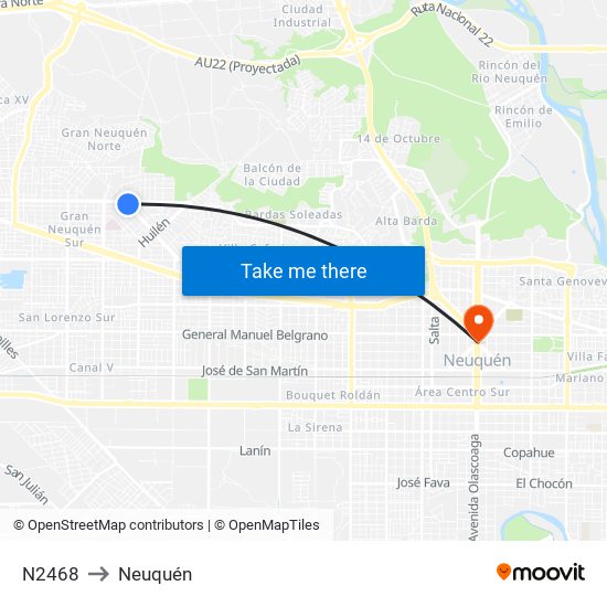 N2468 to Neuquén map