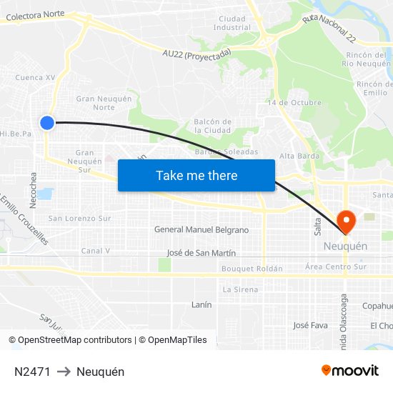 N2471 to Neuquén map