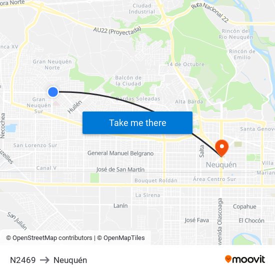 N2469 to Neuquén map