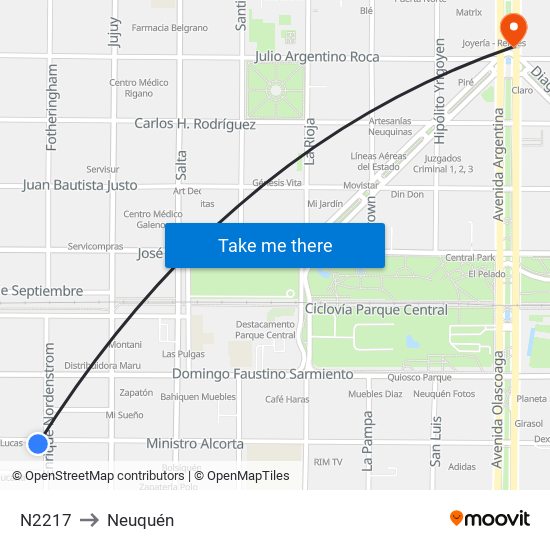 N2217 to Neuquén map