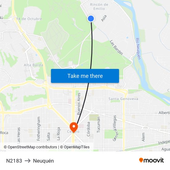 N2183 to Neuquén map