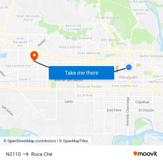 N2110 to Ruca Ché map