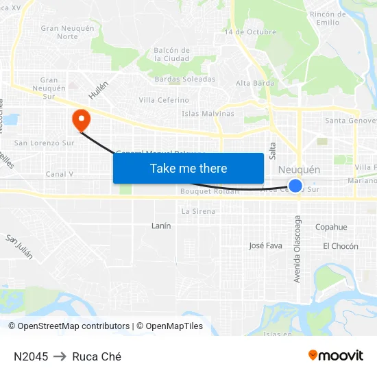 N2045 to Ruca Ché map