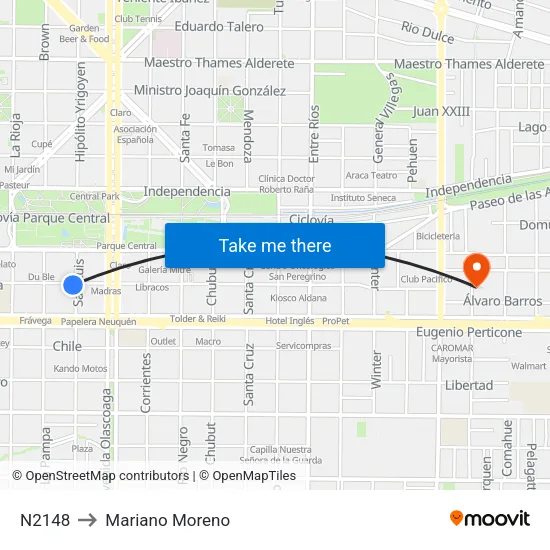 N2148 to Mariano Moreno map