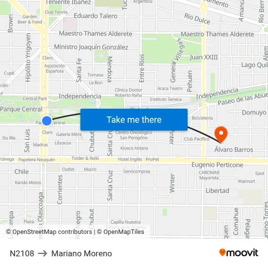 N2108 to Mariano Moreno map