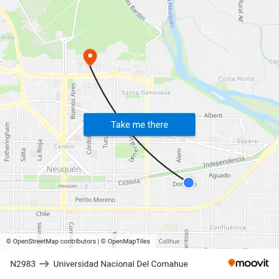 N2983 to Universidad Nacional Del Comahue map