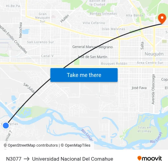 N3077 to Universidad Nacional Del Comahue map