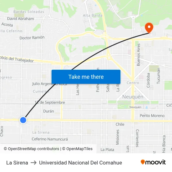 La Sirena to Universidad Nacional Del Comahue map