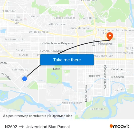 N2602 to Universidad Blas Pascal map