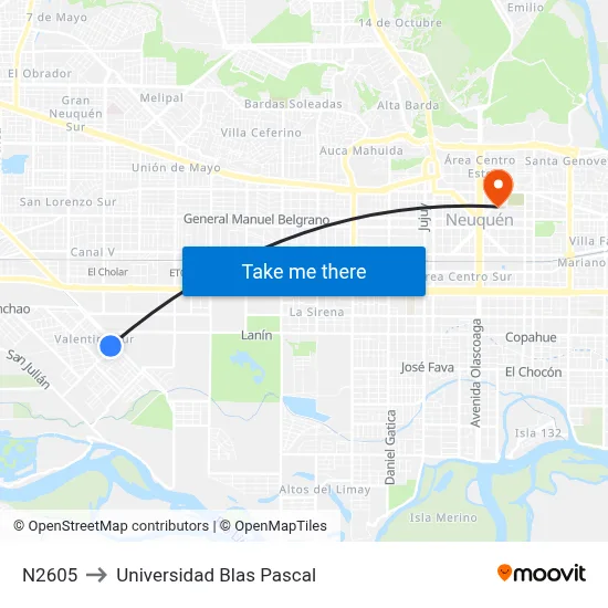 N2605 to Universidad Blas Pascal map