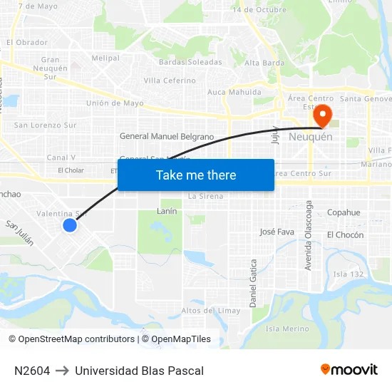 N2604 to Universidad Blas Pascal map