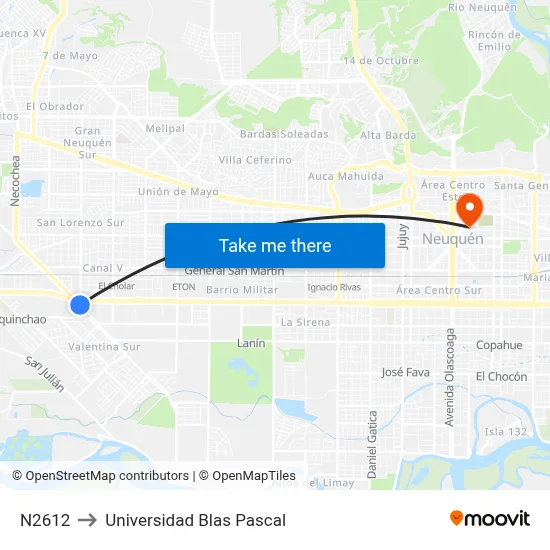N2612 to Universidad Blas Pascal map