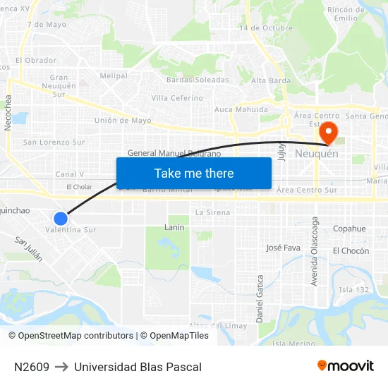 N2609 to Universidad Blas Pascal map