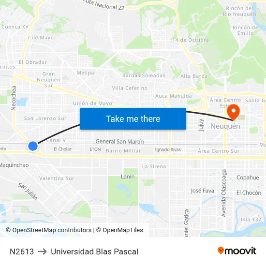 N2613 to Universidad Blas Pascal map
