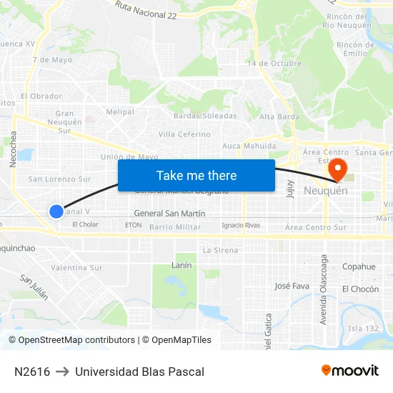 N2616 to Universidad Blas Pascal map