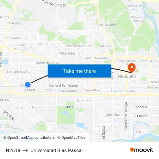 N2618 to Universidad Blas Pascal map